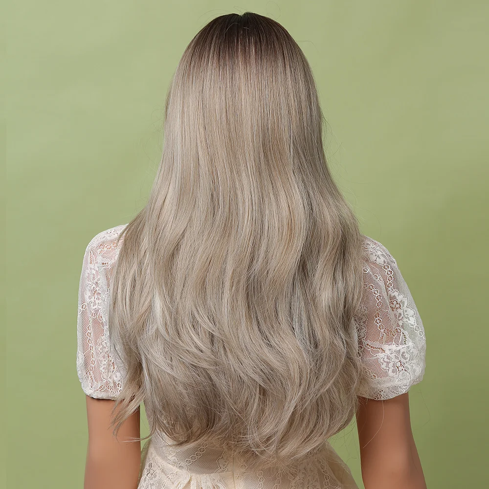 Искусственный парик Gemma женские челки Длинные волны черный коричневый серый