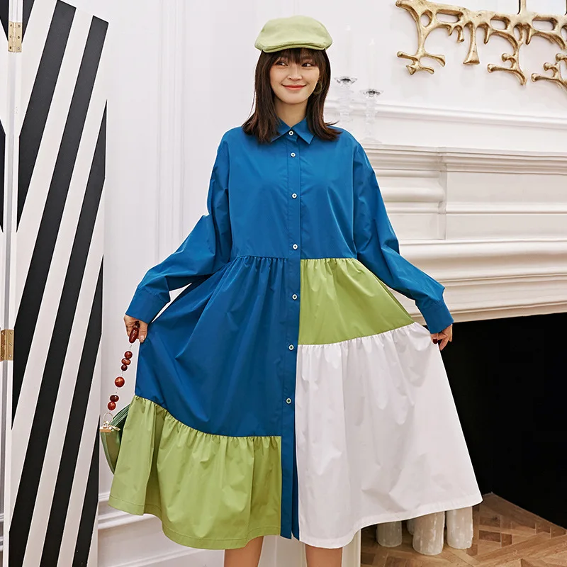LANMREM может отправить популярный цвет пэчворк рубашка Стиль платья для женщин