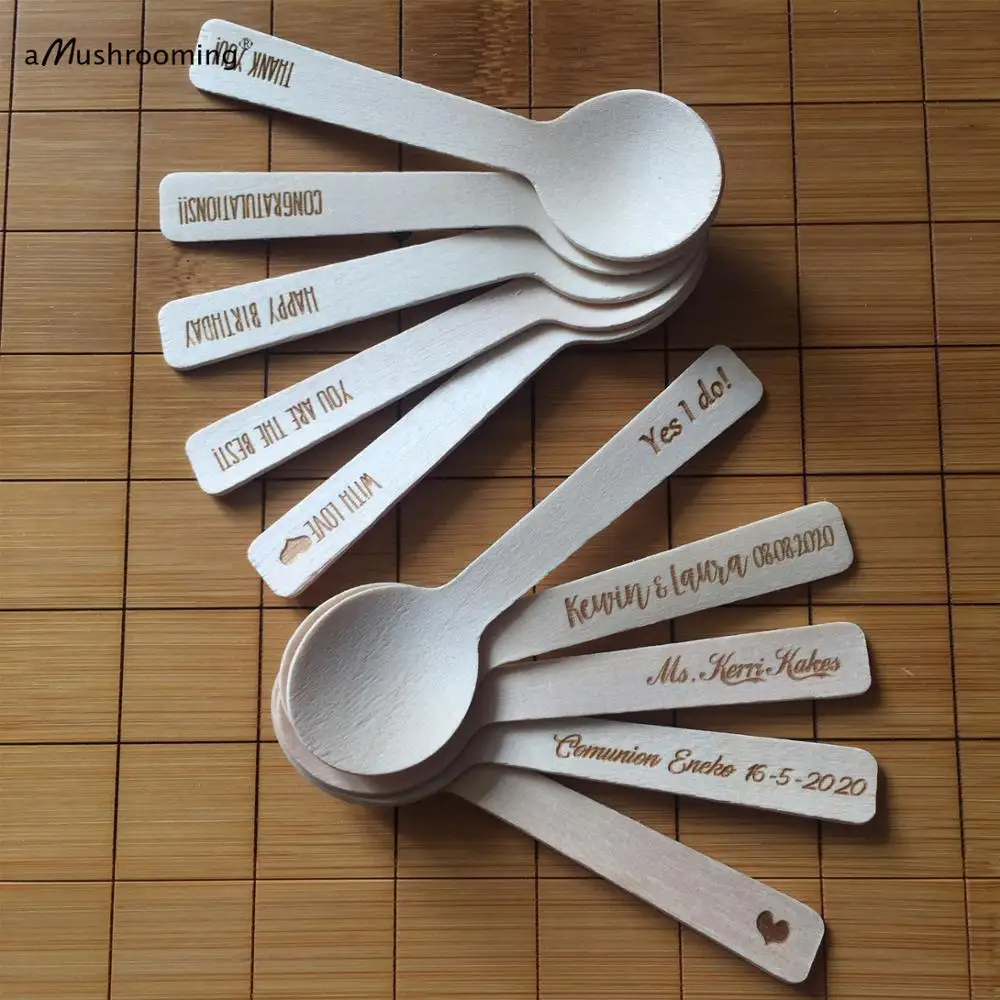 Персонализированные биоразлагаемые деревянные Мини ложки для банок с джемом