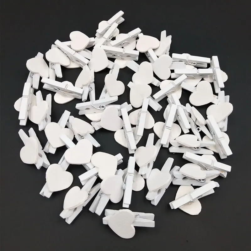 50 шт./компл. Мини Деревянные колышки 30 мм для одежды с 15 белыми сердцами Ручная