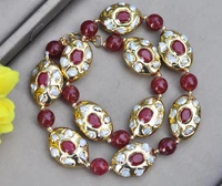 z11555 19 26mm red jade agate white pearl gilding egg necklace