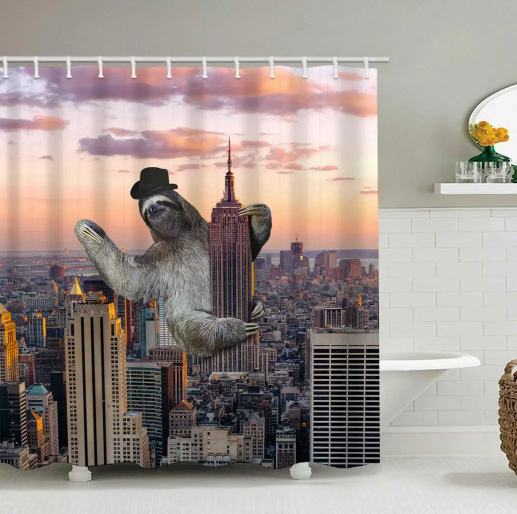 Забавный декор в виде животных занавеска для душа ленивого скалолазания Йорк