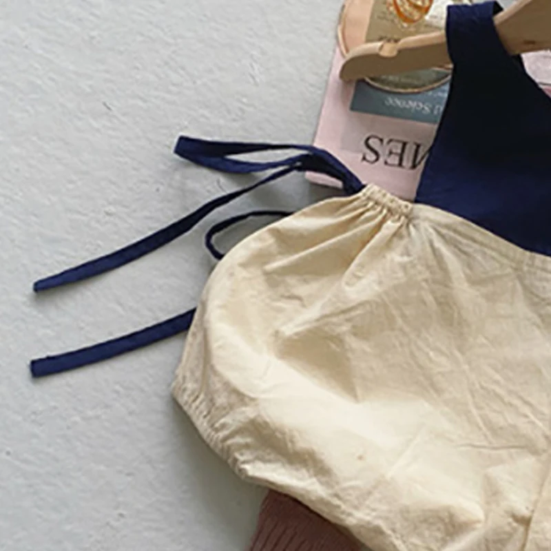 

Baby Girl Romper Newborn Children Sleeveless Side Tie Summer Clothing Infant Baby Cotton Patchwork Vest Cool Jumpsuit 0-24M