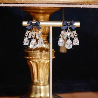 korean style bowknot zircon crystal tassel drop earrings for women party jewelry earings wholesale