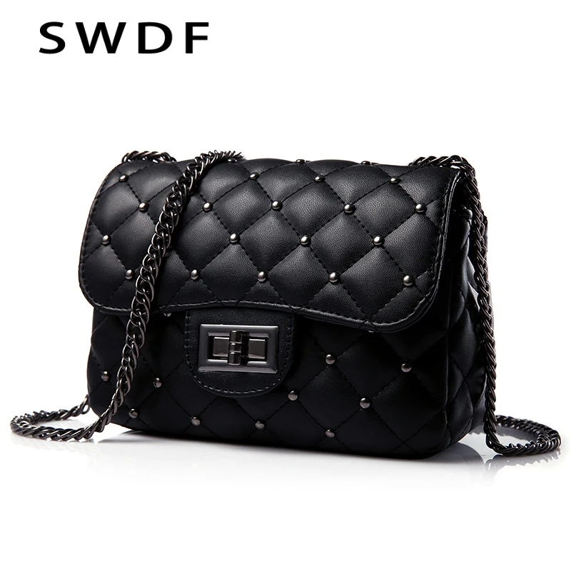 

Spring New Vintage Rivet Small Square Crossbody Bags Mini Women Handbag Lock Pu Leather Chain Shoulder Bag Woman Messeng Bags