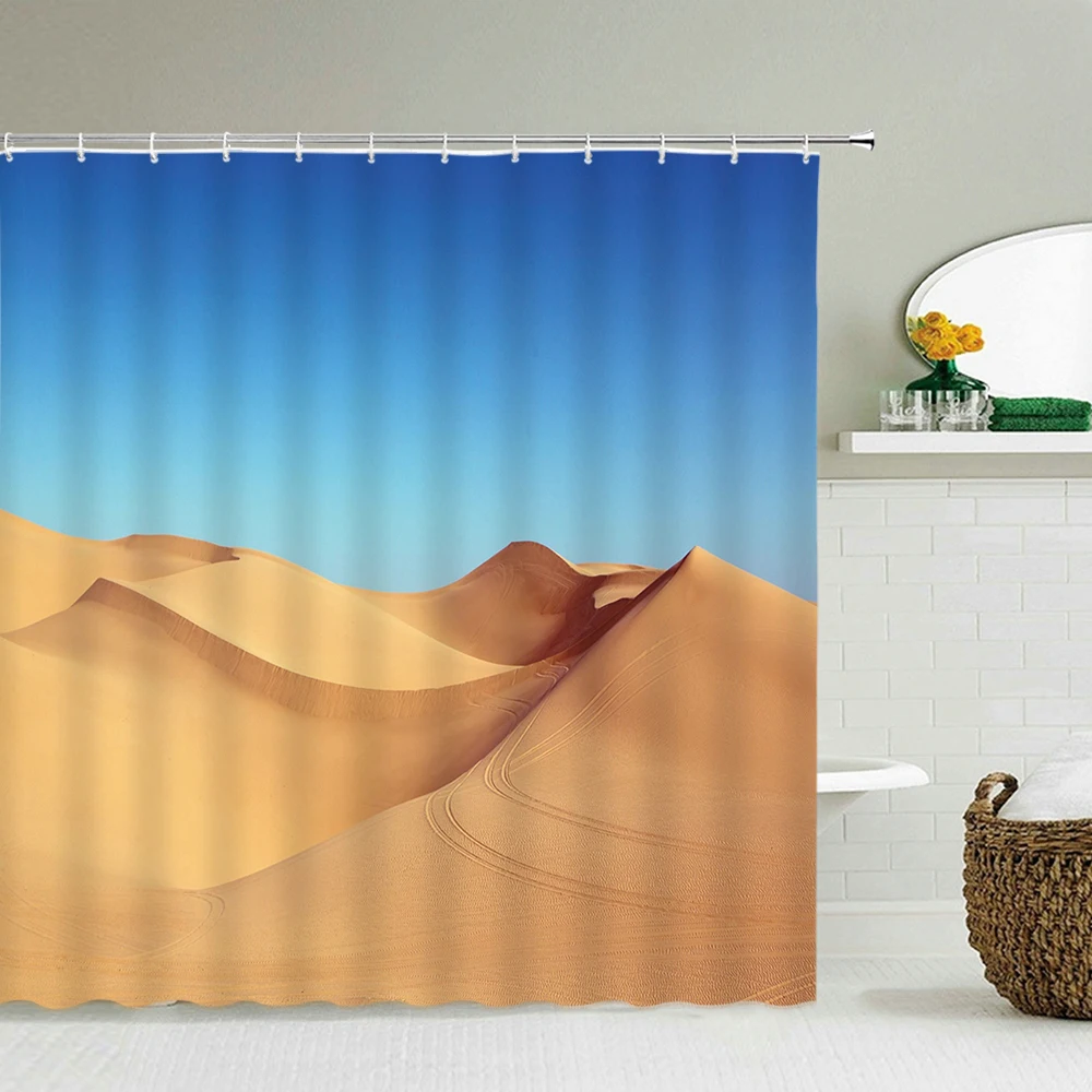

Desertl Landscape Shower Curtain Waterproof Fabric 3D Print Natural Forest Beach Scenery Bathroom Curtain 240X180 Bath Curtains