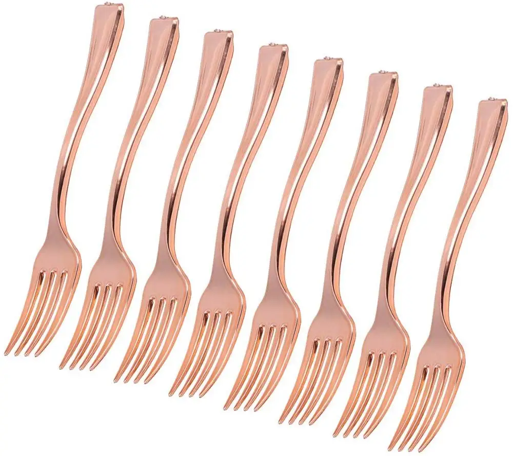 

Rose Gold Disposable Mini Forks Fruit Dessert Pudding Forks Plastic Silverware Perfect for Catering Events, Weddings,Parties