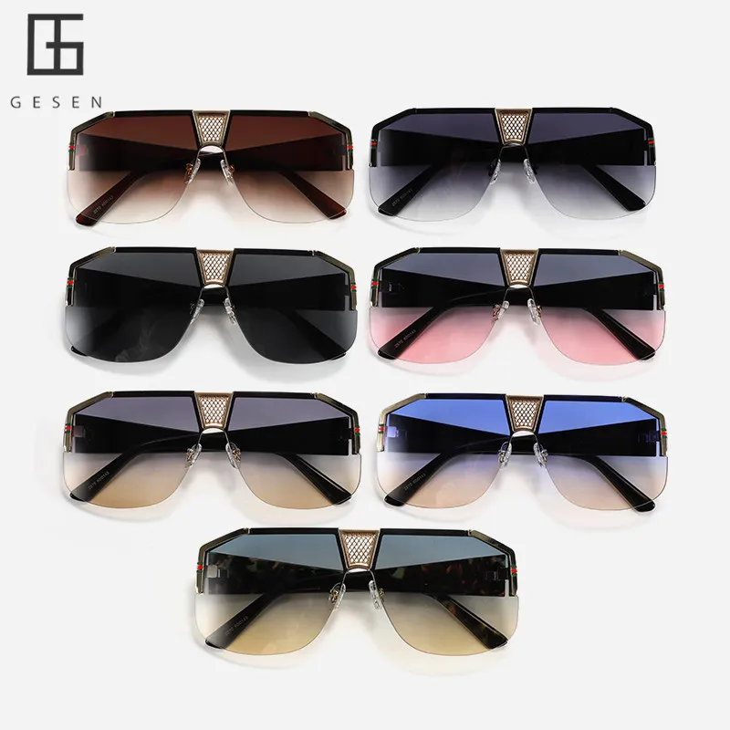 

GESEN New Half Frame Square Sunglasses Fashion Men Gradient Shades Brand Designer Metal Material Women's Sun Glasses UV400