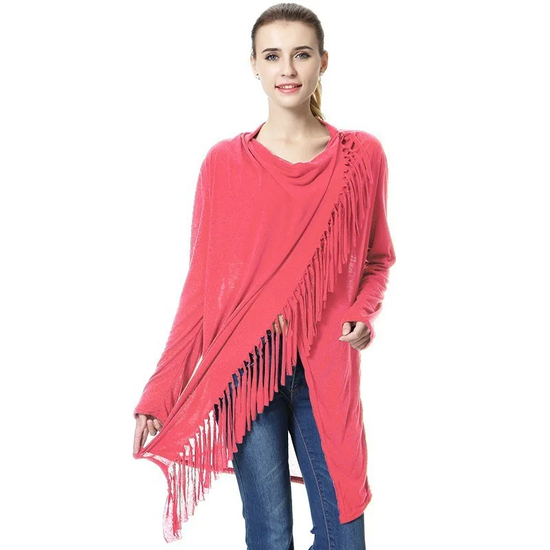 Женские накидки и пончо Осень-зима женская мода яркие цвета пуловеры с бахромой