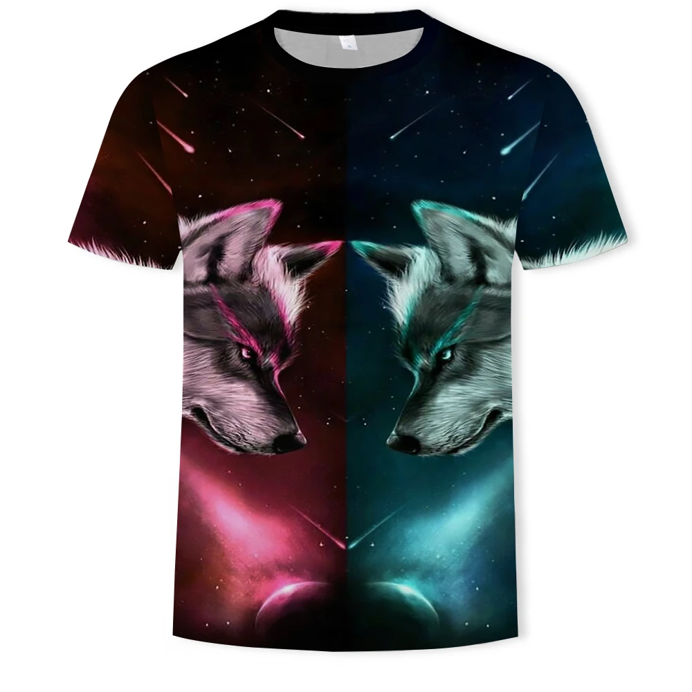 

XL T-shirt summer personality casual fashion brand men's T-shirt 3D printing O-neck short-sleeved animal wolf streetwear