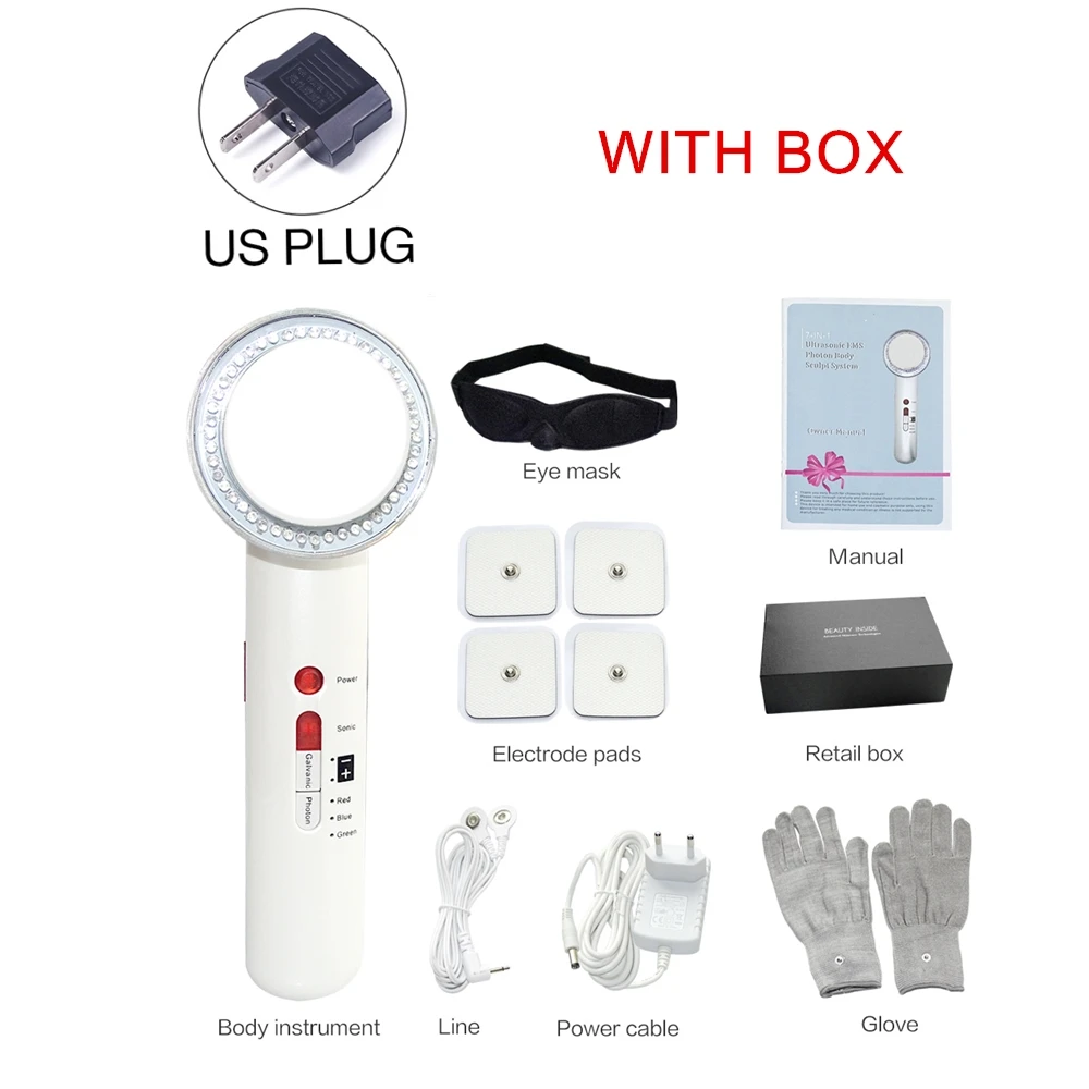 US plug with box 7 в 1 Липо кавитационная ультразвуковая машина для похудения тела Массажер для потери веса сжигатель жира Гальваническая инфракрасная ультразвуковая EMS терапия - Цвет: US plug with box