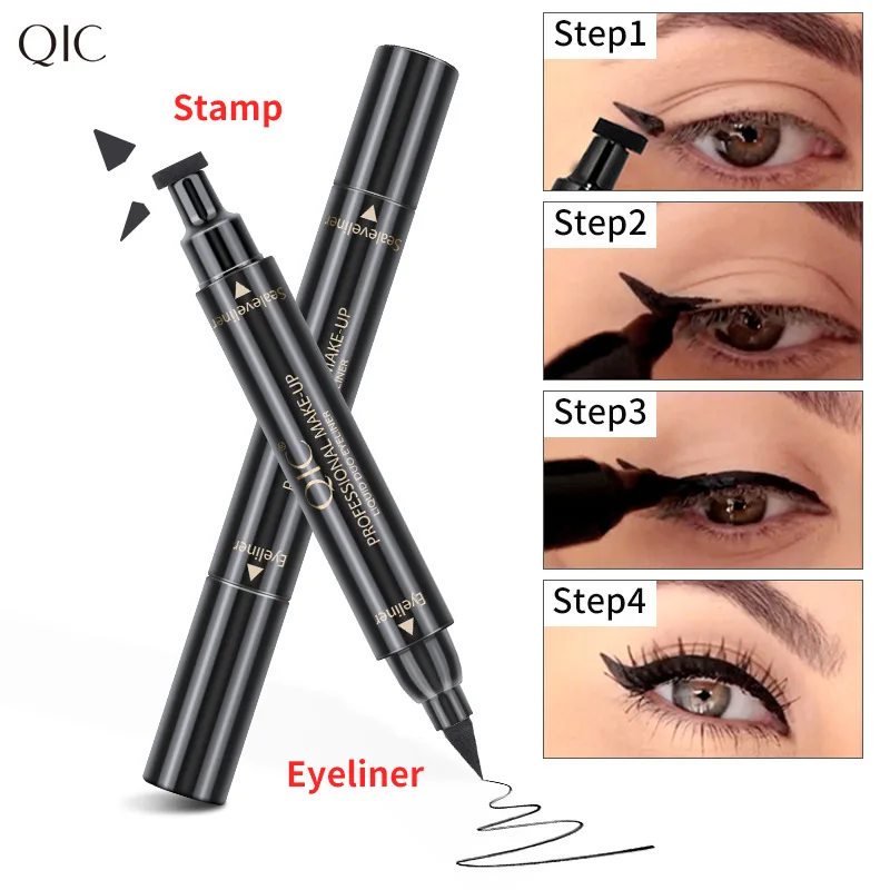 4D 2 In 1 Winged Stamp Liquid Eyeliner Pencil Eyes Makeup Waterproof Fast Dry Lasting Cosmetics Black Stamps Seal Eyeliner Pen