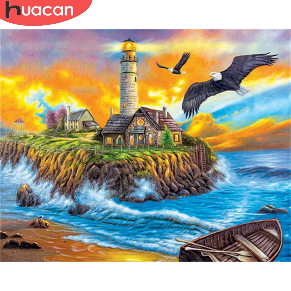 

HUACAN DIY Frame Paint By Number Lighthouse Wall Art Picture By Numbers Figure Acrylic Canvas Painting For Decoration