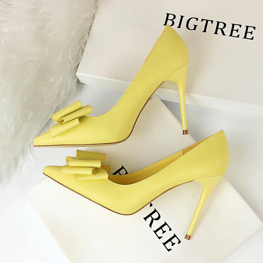 

2021 fashion sweet beauty high heeled shoes thin heel high heeled thin shallow mouth pointed candy bow women's single shoes