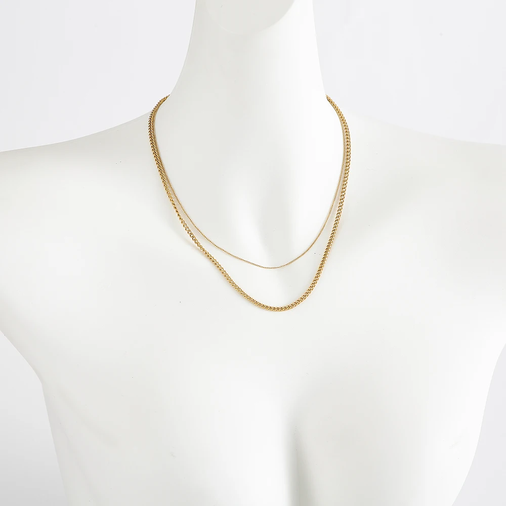 

Wholesale Double Trouble Layered Necklace Stainless Steel KETTE Link simple Chain as Fashion Lady Gift 10pcs/lot