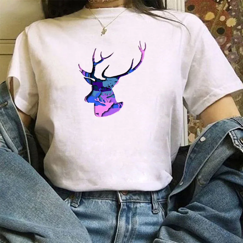 

Elk T-shirts Short Sleeve Off White Shirt Summer Women With Sleeves Women's Top Women-clothing Womens Tops Woman Tee Crop 2021