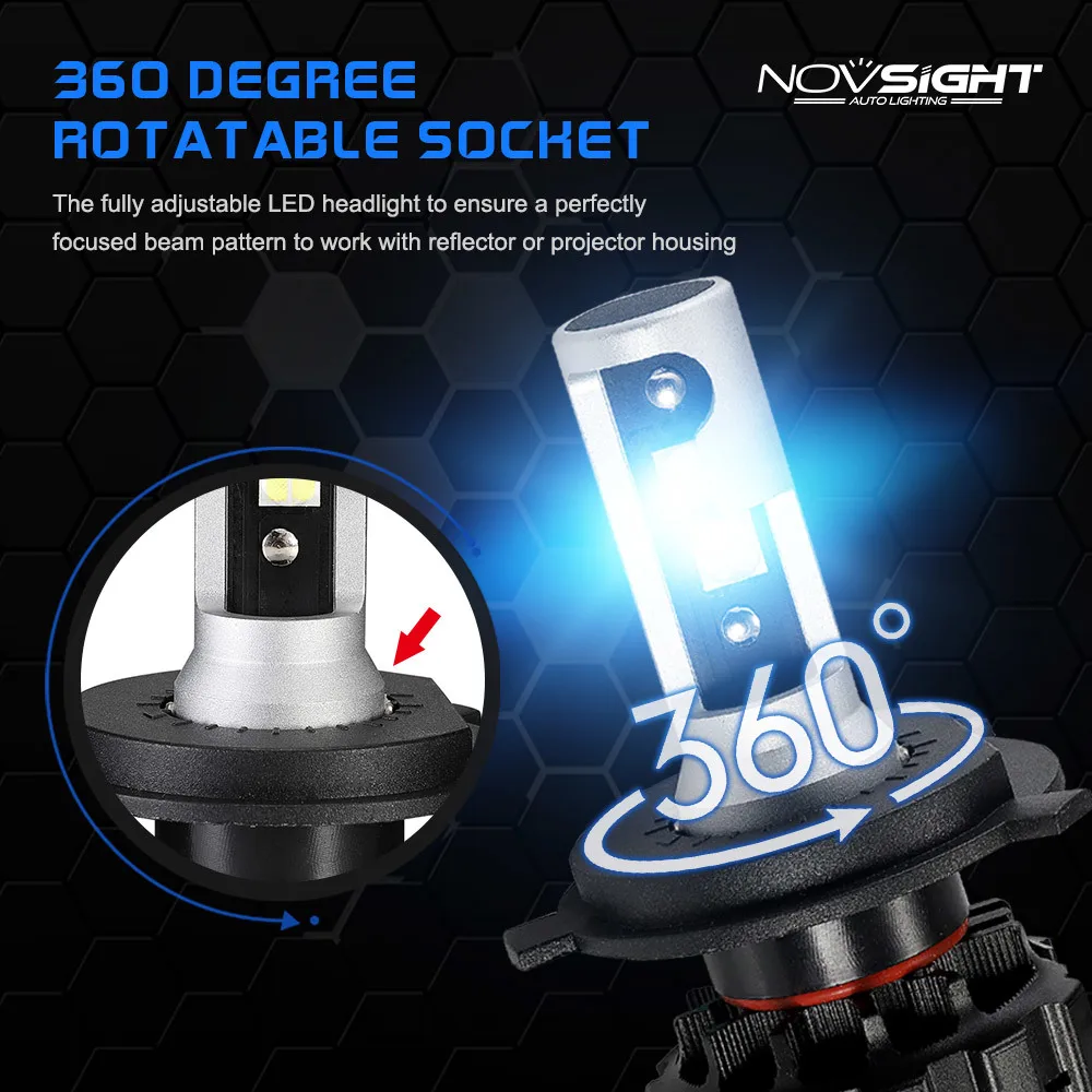 NOVSIGHT H4 светодиодный H7 H1 H3 H11 H8 H9 H13 9005 9006 9007 60 Вт 18000LM Автомобильные фары 12 В турбо