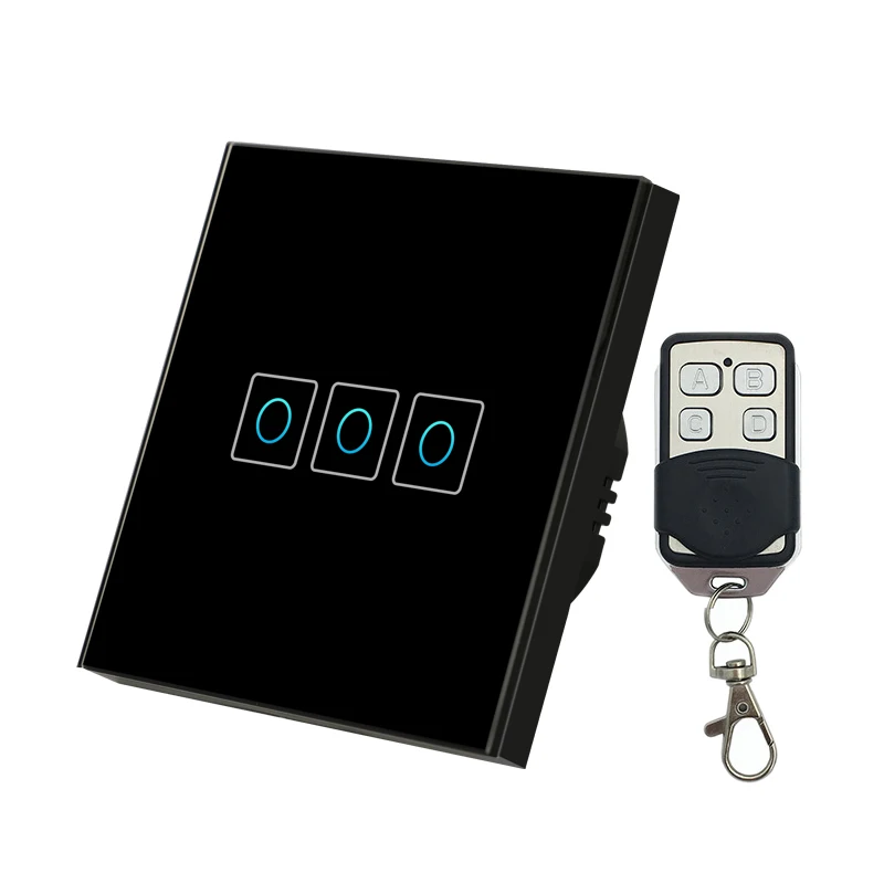 3 gang remote black Стандарт ЕС, сенсорный выключатель, пульт дистанционного управления, настенный выключатель, роскошный белый/черный/золотой кристалл, стеклянная панель, беспроводной светильник, переключатель 220 В - Цвет: 3 gang remote black