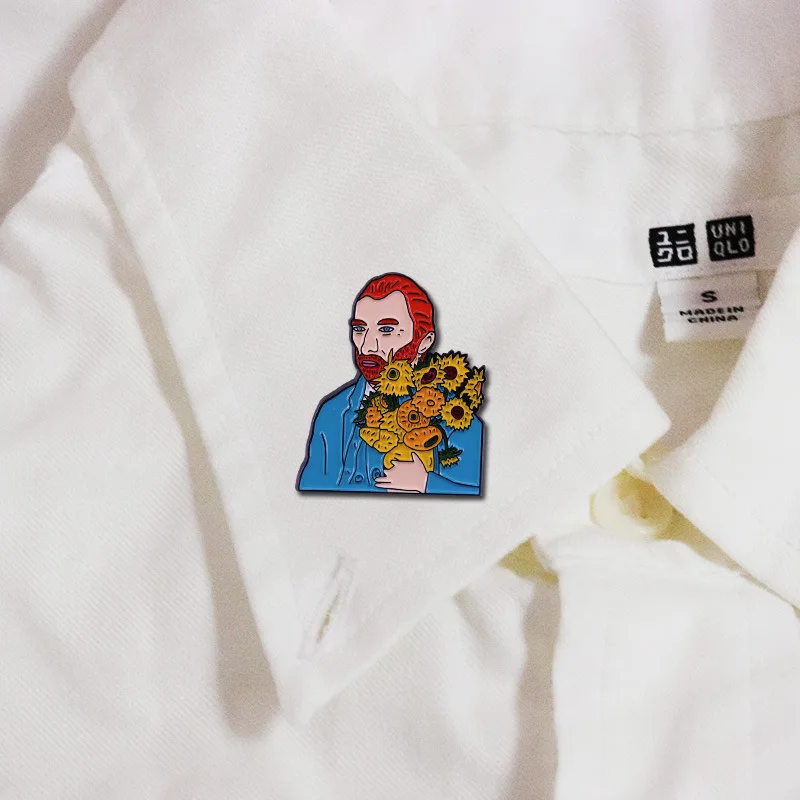 

Van Gogh Sunflower Brooch Art Famous Painting Metal Fashion Trend Badge Wholesale Gift Pin Clothes Lape