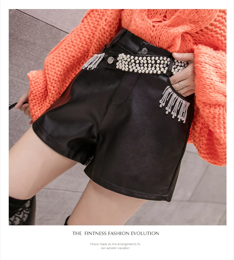 2019 новые зимние женские шорты из искусственной кожи с высокой талией|Женские