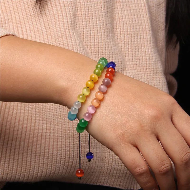 

Candy Color Women Men Cat Eye Beads Bracelet Colorful Natural Opal Stone Crystal Chakra Strand Stretch Bracelets&Bangles Friend