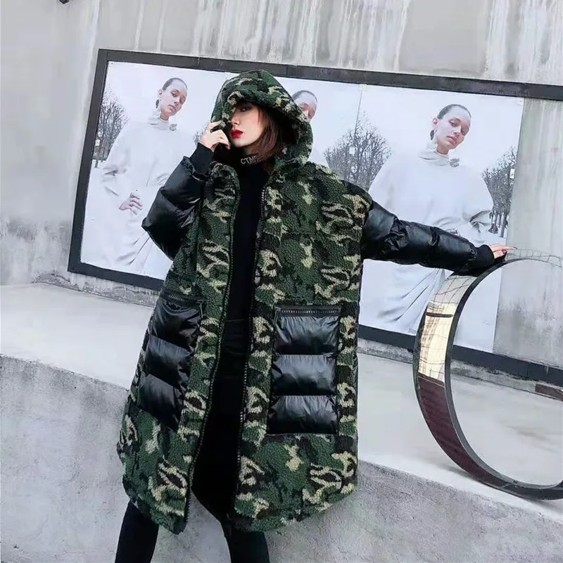 Vefadisa Женская парка с капюшоном из овечьей шерсти 2019 Зимняя Толстая Камуфляжная