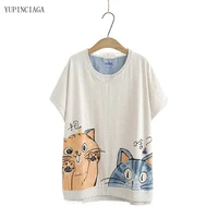 women harajuku print t shirt japan style original cat design cotton short sleeved 2021 new loose half sleeved tops tees 2117416