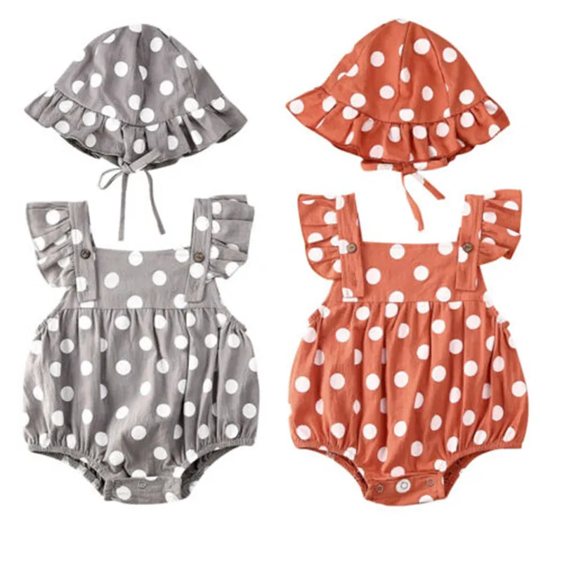 

pudcoco Newborn Baby Girls Cotton Summer Clothes Romper Set Sweet Polka Dots Infant Jumpsuit Overall+Hat Sunsuit Outfit 0-24M