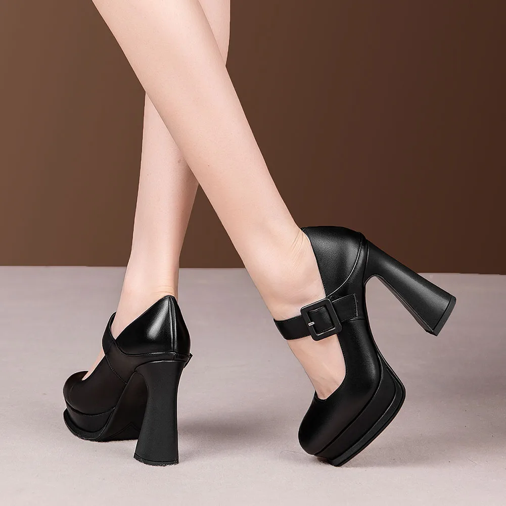 

DoraTasia Luxury Real Leather 2021 Autumn New women's Pumps Platform Hoof High Heels Pumps Elegant Concise Classic Shoes Woman