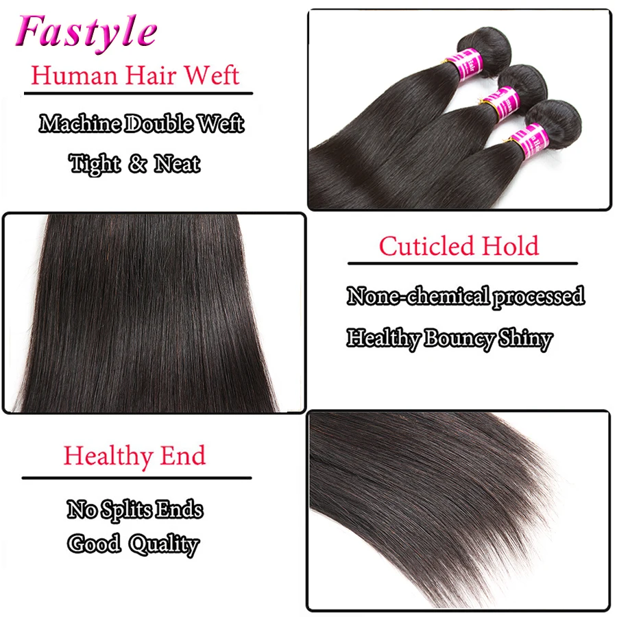 

Wholesale Brazilian Hair Weaves Straight Human Hair Bundles with Closure Natural Color Remy Extensions Fast Shipping