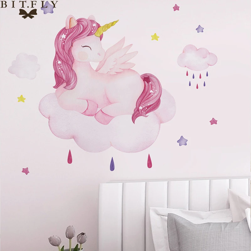 Настенные наклейки в виде единорога для детской комнаты спальни гостиной