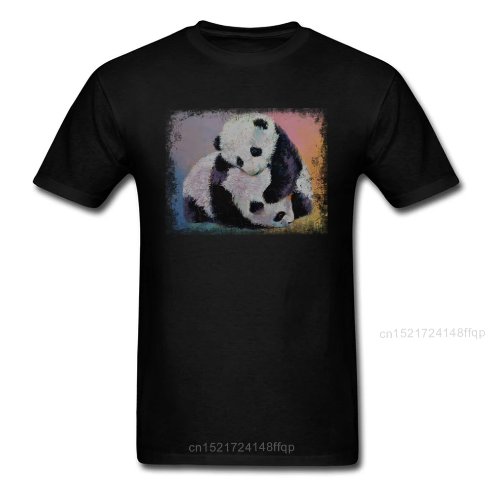 

BABY PANDA Hug T Shirt Casual Men Tops Family Tshirt Summer T-shirt Cotton Crew Neck Geek Tees Company Black Clothes Cute