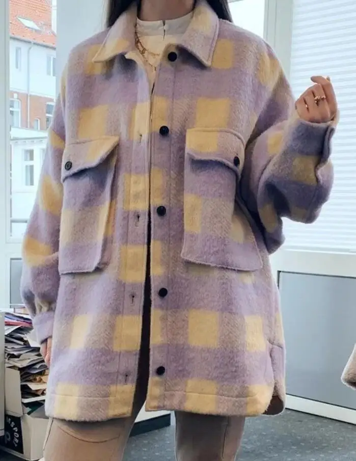 Новинка 2021 модная облегающая фиолетовая куртка пальто винтажная клетчатая