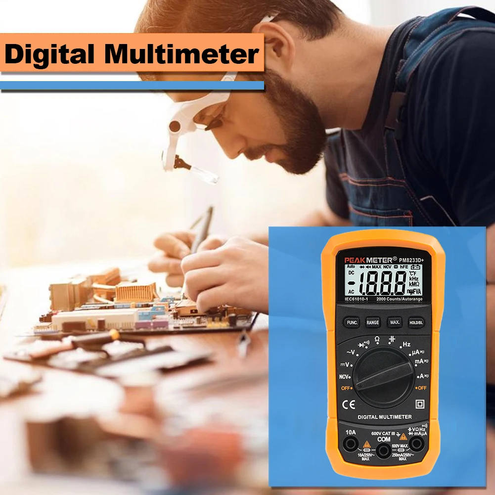 

PM8233D Auto Ranging Diode Ammeter Resistance Portable Voltage Tester Digital Multimeter Frequency Backlight LCD Display