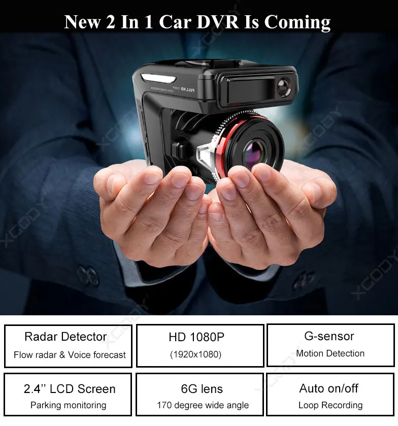 XGODY 2 в 1 HD Автомобильный видеорегистратор радар 2,4 ''HD экран дисплея ABS корпус детектор скорости автомобиль камера для приборной панели видеокамера рекордер