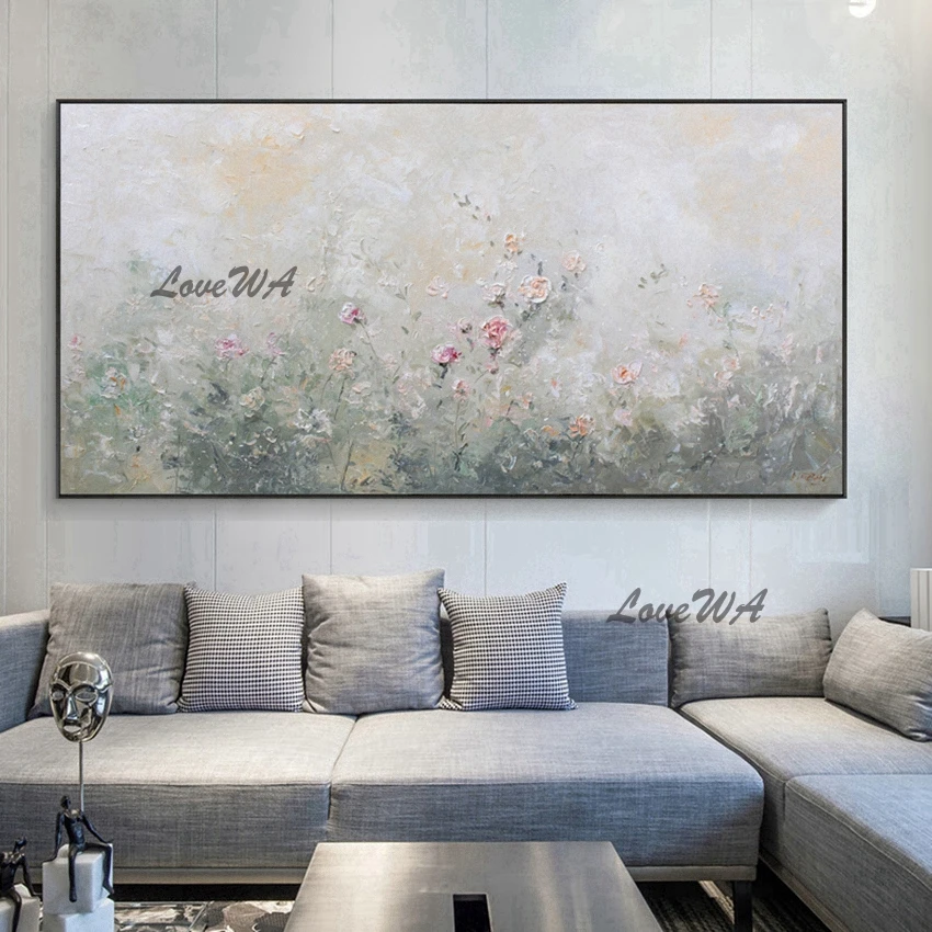 

Large Size Home Decoration Wall Canvas Modern Handmade Beautiful Flower Painting For Living Room Wall Art Frameless Painting