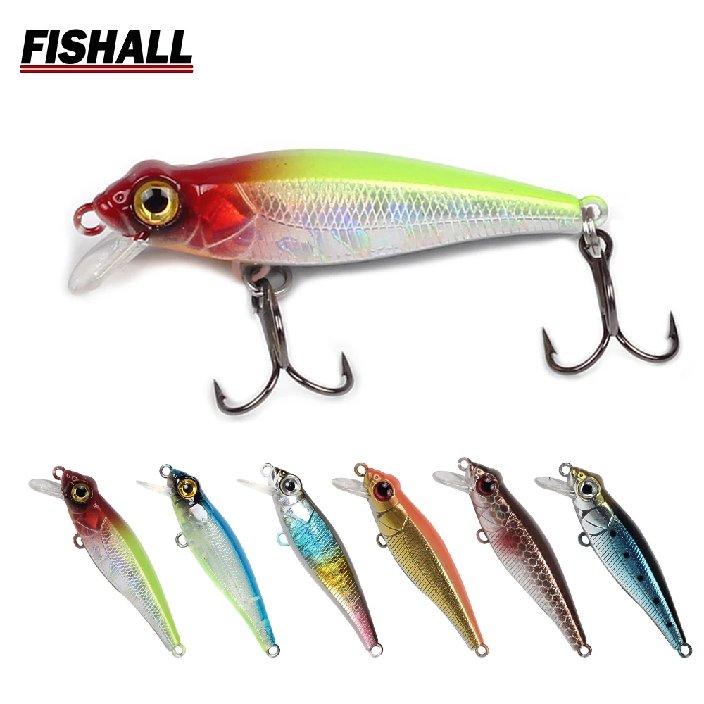 

Fishall Small Tiny Minnow Hard Wobbler 50mm 3g Floating Depth 0.5m Fishing Bait Bass Pike with Big Eye