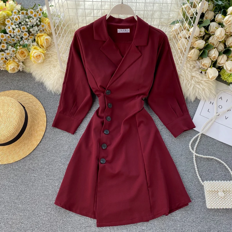 ALPHALMODA 2019 женское однобортное платье-Блейзер рукав до локтя тонкая талия зубчатый