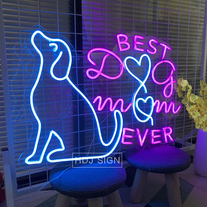 Best Dog Mom Ever Neon Signboard Wall Decoration Night Light Beer Bar Restaurant Children's Gift Bedroom Decoration Light