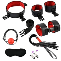 1set bdsm restraint fetish collar handcuff bondage whip blindfold vibrator nipple clips mouth gag kit adult sex toys for women