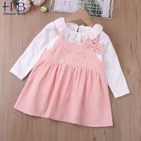 humor bear girl clothing set autumn new long sleeve t shirt bow suspender skirt 2pcs cute toddler kids clothes