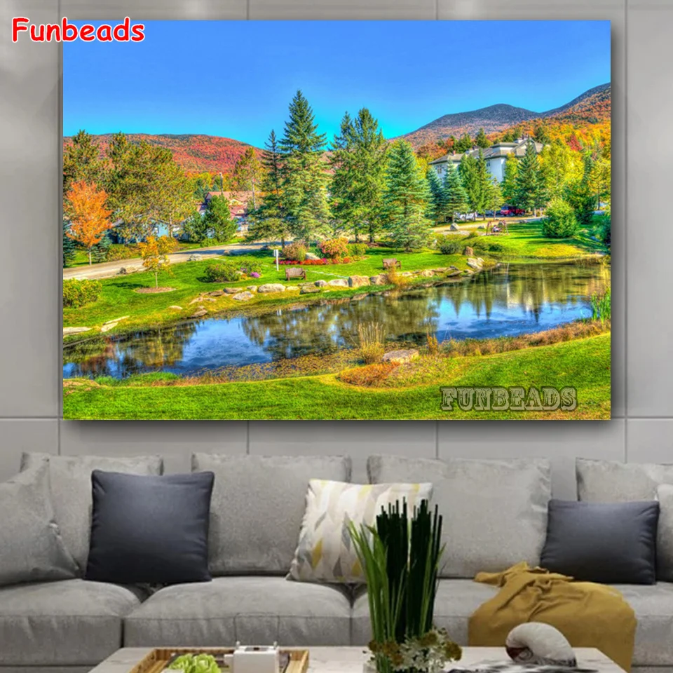 Алмазная мозаика природный пейзаж полный круг сделай сам алмазная живопись