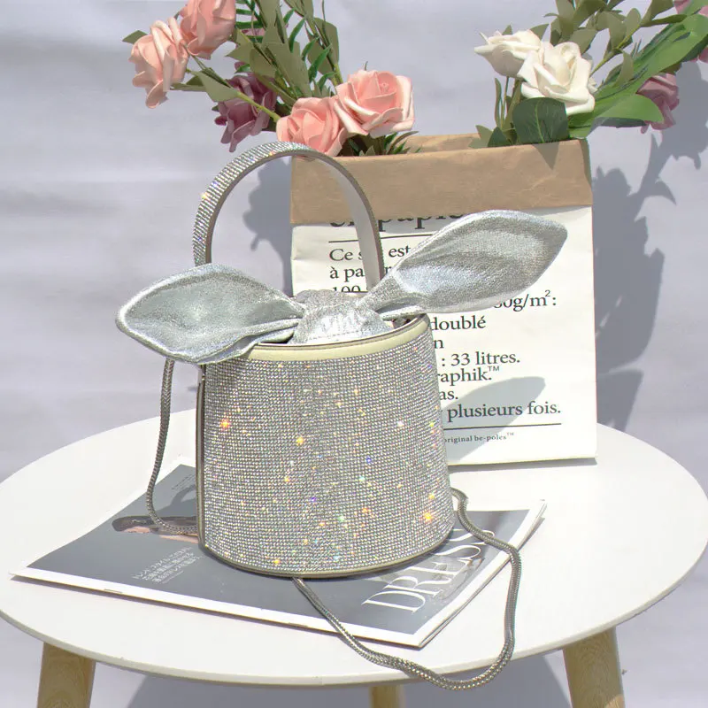 

Designe Style 2021 Fashion Streetwear Bling Rhinestone Bucket Bag Women Party Hand Bag Shoulderbags Brand Crossby Bag