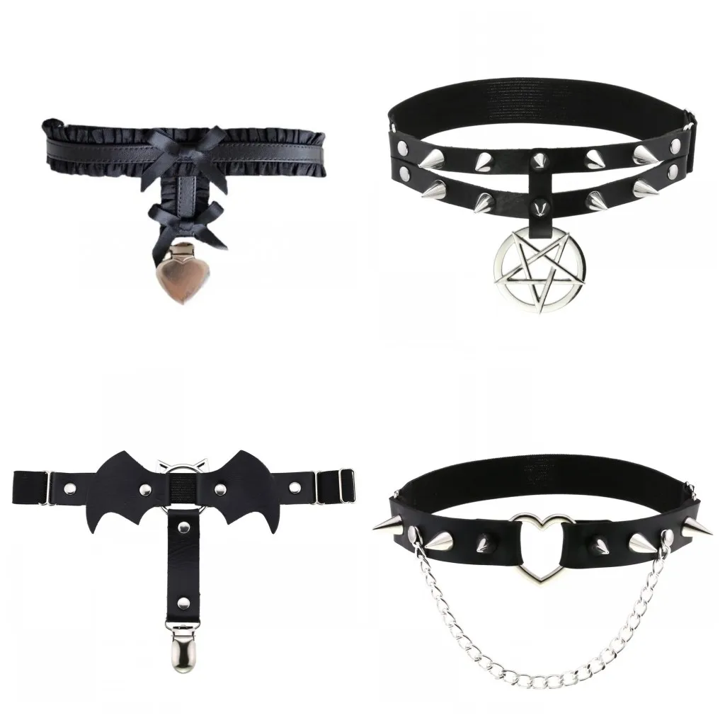 

Sexy Rock Pub Punk Garter Belt Rivets Leg Ring Thigh Harness Heart Black PU Leather Vintage Suspenders Women Girls Body Jewelry