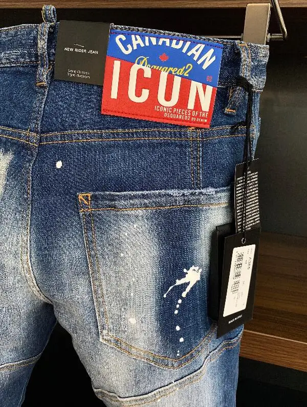 Dsquared2 Biker-pantalones vaqueros con agujeros para hombre,  bordados, A385