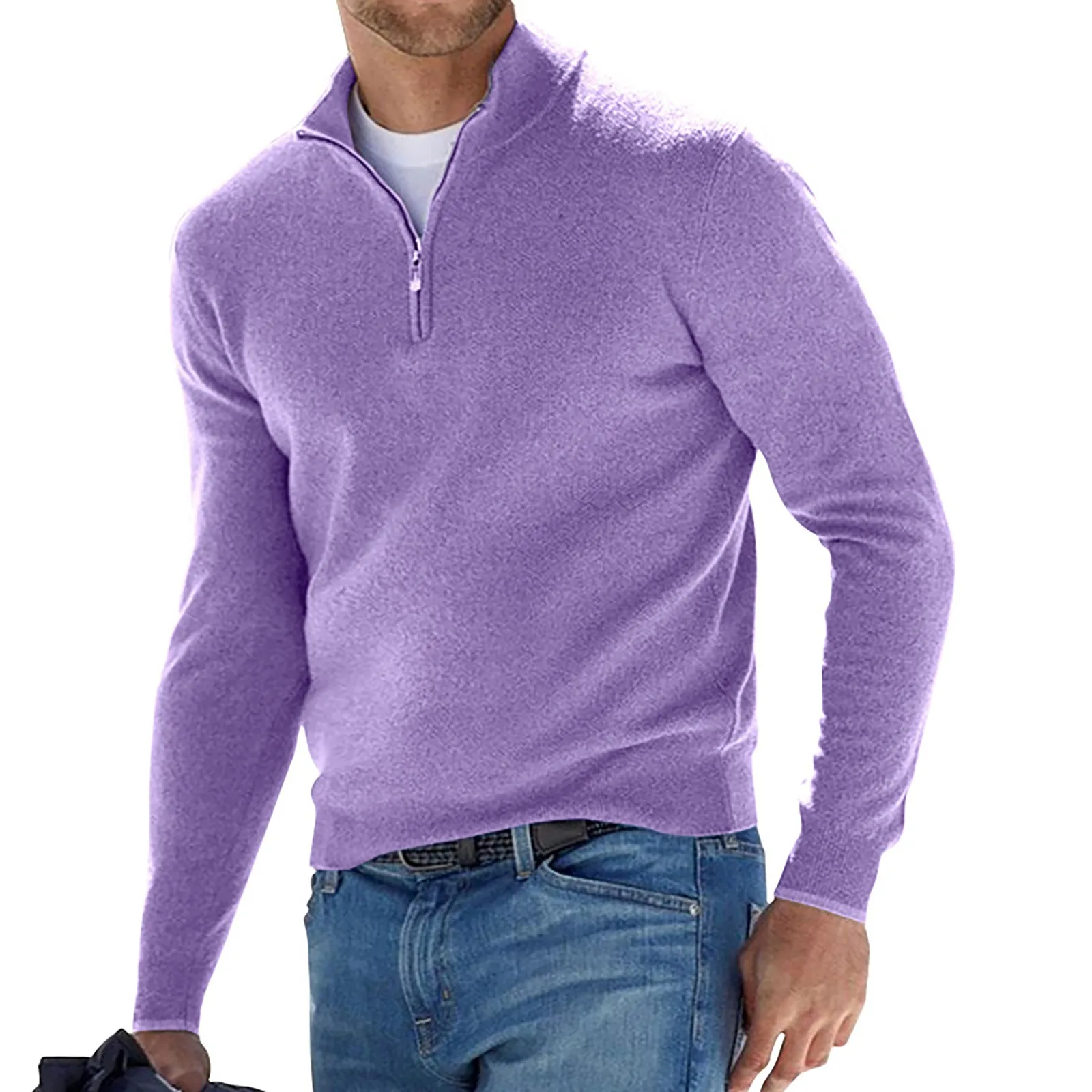 

Мужская теплая трикотажная водолазка, однотонный пуловер с длинным рукавом, теплый флисовый свитер на молнии, удобная одежда на осень и зиму