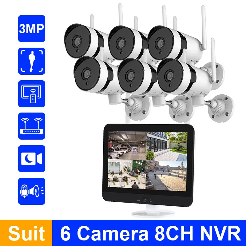 

3 Мп HD Wi-Fi панорамирование наклон система видеонаблюдения H.265 8CH DVR наружная камера безопасности DVR комплект дневной/Ночной домашней системы ...