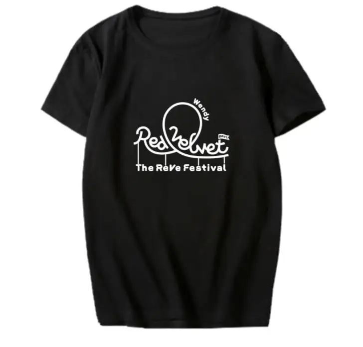 Красная бархатная летняя футболка с коротким рукавом в стиле K POP|Футболки| |
