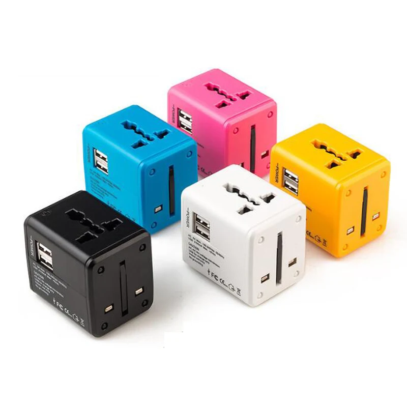 Универсальный дорожный адаптер 2 usb порта для зарядки розетка все в одном