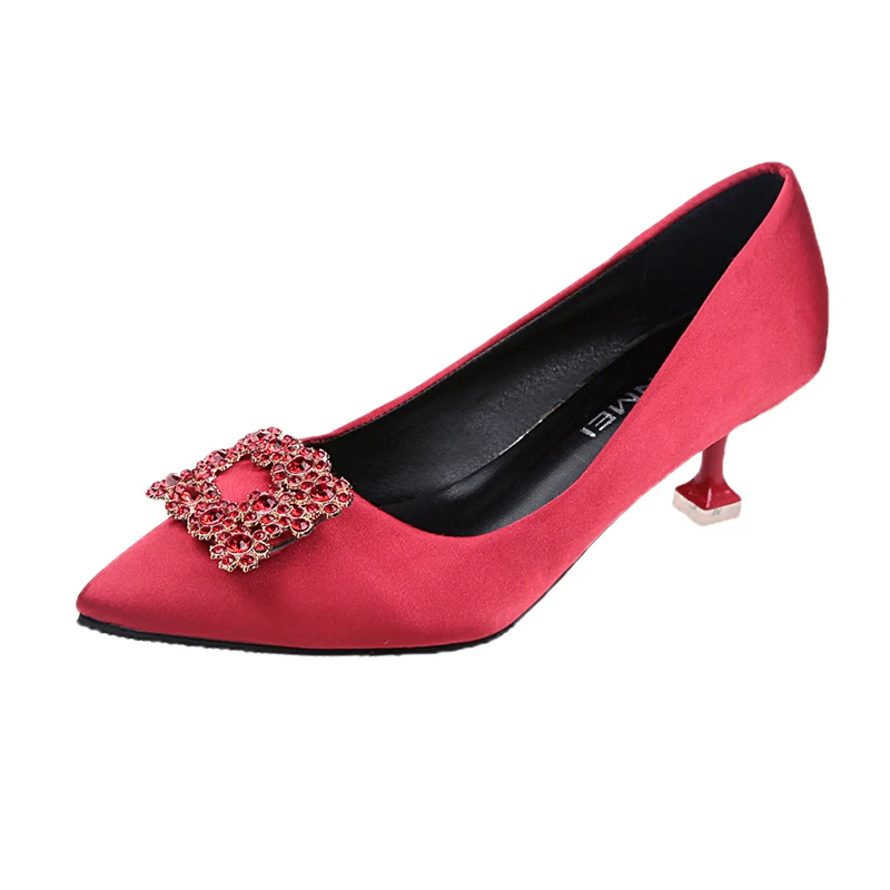 2019 новые женские свадебные туфли с квадратной пряжкой и стразами пикантные